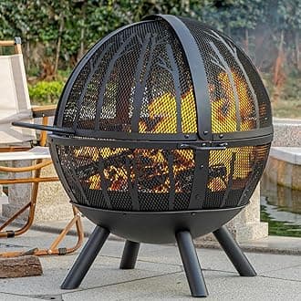 Panovue 35 Inch Wood Burning Fire Pit with BBQ Grill, Heavy Duty Fire Pits Ball for Outside with Spark Screen & Removable Ash Pan, Outdoor firepit & Fireplace for Bonfire in Garden, Yard