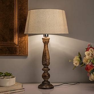 Homesake® Handcrafted Wooden Table Lamp with Fabric Shade for Living Room, Bedroom & Bedside | Solid Wood Decorative Night Lamp | Classic Modern Table Light for Home Décor, Study, Hotel & Reading