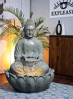 EXPLEASIA Lotus Buddha Water Fountain for Home Indoor Big Size for Garden Home vastu Buddha Fountain 3 feet (Raseda Green)