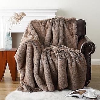 BATTILO HOME Faux Fur Throw Blanket Brown 125x150cm Luxury Fuzzy Warm Cozy Fluffy Fur Blanket for Bed, Sofa, Couch Home Decor
