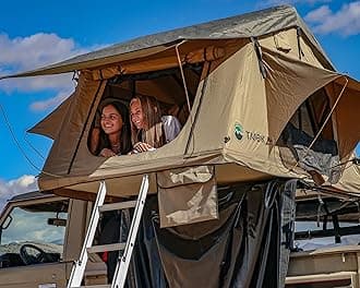 TMBK 3 Person Roof Top Tent with Rain Fly Tan Base and Green Rain Fly