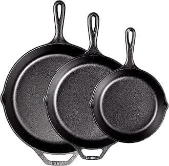Lodge Pre-Seasoned Cast Iron Skillet Set - 3 Piece, Includes 8 Inch, 10.25 Inch and 12 Inch Skillets