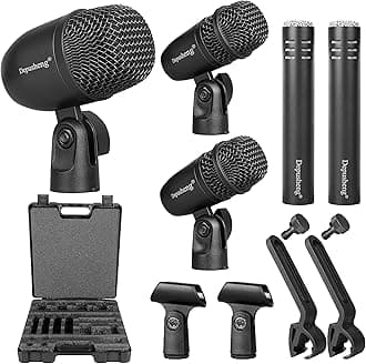5-Piece Drum Microphone Set with 3 Dynamic Percussion Microphones and 2 Condenser Percussion Microphones, Ideal for Instrument Recording and Music Production