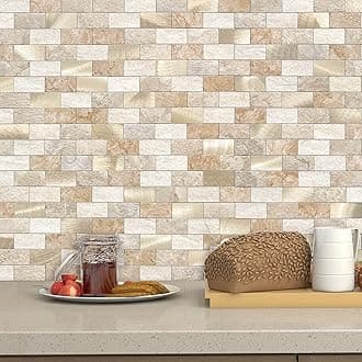 VAOVI 3D Self Adhesive Tiles for Walls,Kitchen Stick on Splashback Tiles Splash Wall Panels for Bathroom Mosaic Brick Waterproof(10Tiles,Brown)