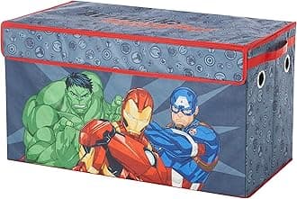 Idea Nuova Marvel Avengers The Hulk, Iron Man and Captain America Collapsible Children’s Toy Storage Trunk, Durable with Soft Lid, 28.5"x14.5"x16", Avengers Blue