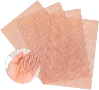 4 Pack 11.81 x 8.27 Inches Copper Woven Mesh Screen 99.9% Pure Copper Wire Metal Mesh Sheet for Air Vent Mesh, Hole Blocking, Grounding, Dense Filter Window Protection