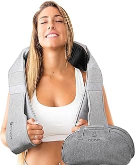 Shiatsu White Fabric Back Neck and Shoulder Massager with Heat