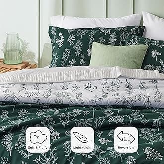 Bedsure Queen Comforter Set - Emerald Comforter, Cute Floral Bedding Comforter Sets, Gifts for Woman, 3 Pieces, 1 Soft Reversible Botanical Flowers Comforter and 2 Pillow Shams