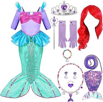 Spooktacular Creations Halloween Little Mermaid Costume for Girls, Sequin Mermaid Dress Set, Light Purple Princess Dress for Toddler Dress-Up, Cosplay Party (3T, 3-4 yrs)