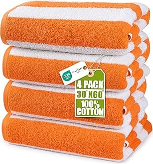 Utopia Towels Cabana Stripe Beach Towels (4 Pack, 30 x 60 Inches) - Large Pool Towels, Orange