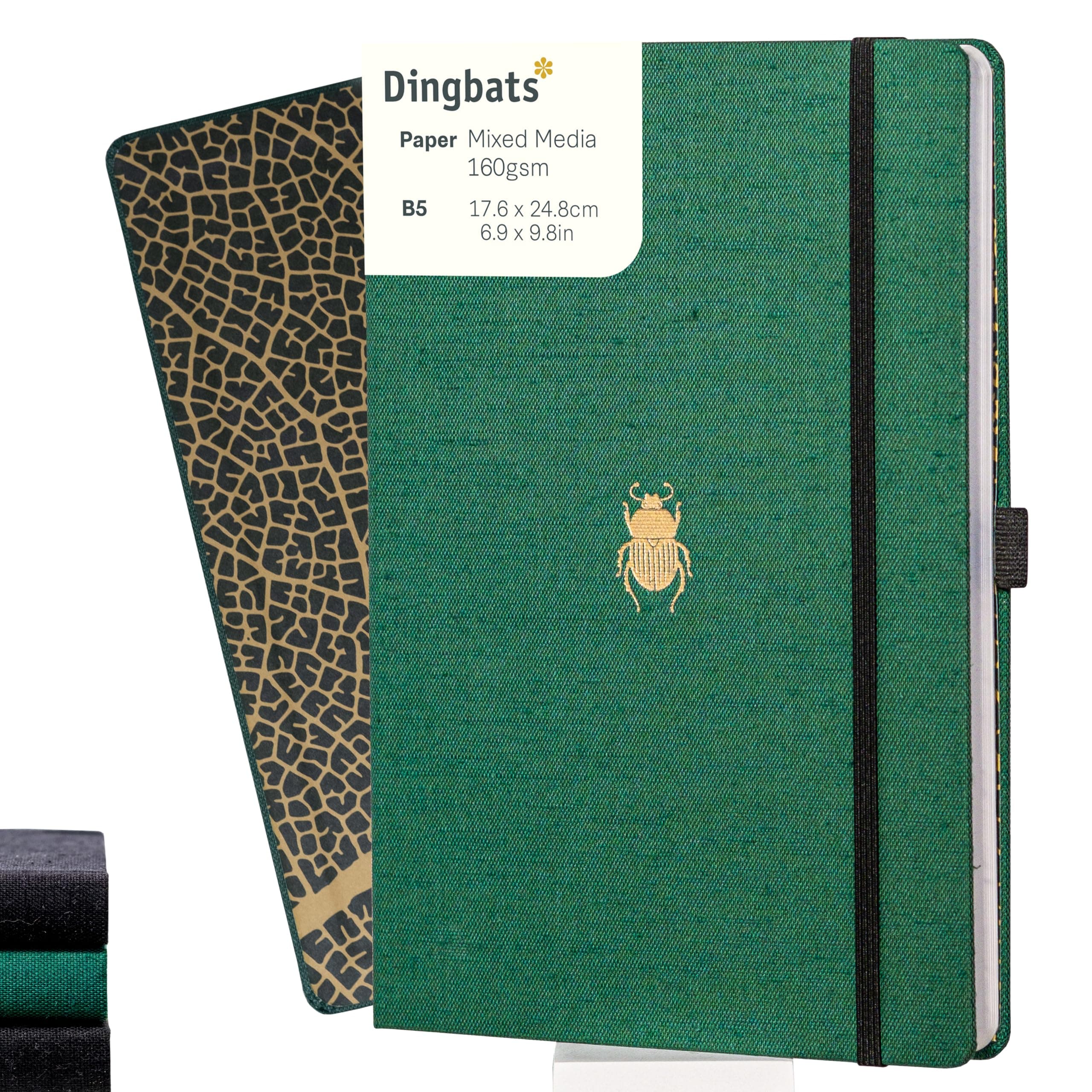 Dingbats* Pro Lined Large B5 Notebook - Textile Cover, Thread-Bound Writing Journal - for Work, Travel - Pocket, Elastic Closure, Bookmark