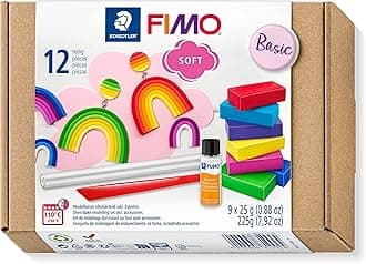 STAEDTLER 8023 10 FIMO Soft Starter Kit Oven Hardening Modelling Clay 9 x 25 g Half Blocks & Accessories Assorted Colours, 802310, 9 x 25 g Blocks