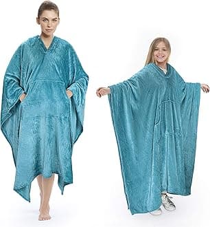 Poncho Blanket Super Soft Comfy Plush Wearable Fleece Blankets Gift for Adult Women Men Kids Throw Wrap Cover Indoors & Outdoors, 55''x 80'' Aqua