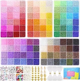 Funtopia 120 Colors 49000+ Glass Seed Beads Kit for Jewelry Making, 2mm Small Colorful with Letter Beads for DIY Art Craft for Girls Kids Adults