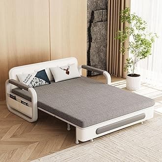 Pull-Out Sofa Daybed with Trundle - Versatile Futon Sleeper Couch for Living Room and Small Spaces (34.6"" D x 50.3"" W x 34.2"" H)- Gray/White Sofa Bed