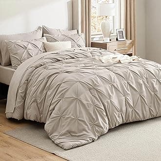 Bedsure Oversized Queen Comforter Set Beige - Bed in a Bag Oversized Queen Size 7 Pieces, GentleSoft™ Pintuck Bed Set Gift for Family, Pinch Pleat Beige Comforter with Sheets, Pillowcases & Shams