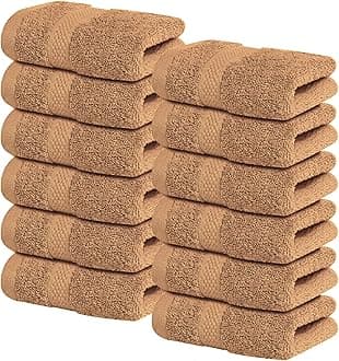 Premium Beige Washcloths Set – Pack of 12, 13x13 Inches 100% Cotton Wash Cloths for Your Body and Face Towels, Kitchen Dish Towels and Rags, Baby Washcloth by Infinitee Xclusives