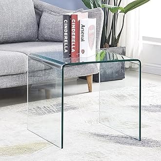 Small Glass Coffee Table - 12mm Thick Tempered Glass Modern Clear End Tables for Living Room, Space-Saving Sofa Accent Square Side Table (19.7" x 19.7" x 18.9"H)