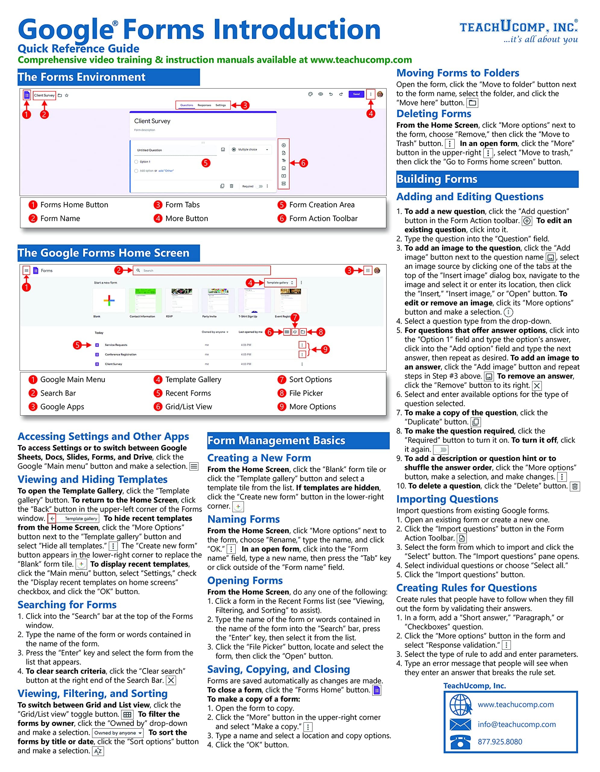 Google Forms Quick Reference Training Card - Laminated Tutorial Guide Cheat Sheet (Instructions and Tips)