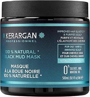Kerargan - Masque à la Boue Noire pour Nourrir et Purifier vos Cheveux - Cheveux Gras - Sans Sulphate, Paraben et Silicone - 500 ml