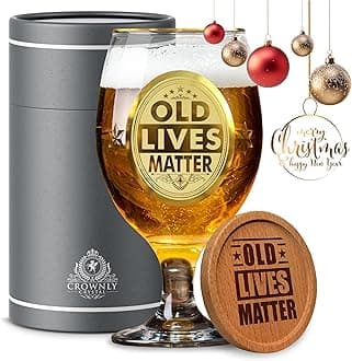 CROWNLY CRYSTALOld Lives Matter Retirement Gifts for Men and Women Beer Glass Birthday Gifts Uncle Gifts for Grandpa Gifts for Dads Gifts for Older Women 60th Birthday Gifts for Grandma Gifts