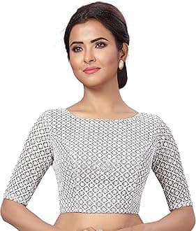Studio ShringaarWomen's Chikankari Saree Blouse with Elbow Sleeves