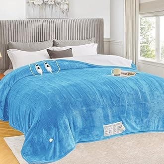greenoak Heated Blanket Electric Queen Size 84"X90" Dual Control, Heating Blankets with 10 Levels 8 Hours Auto-Off, Soft Sherpa Fluffy House Warming Gifts for Grandma Seniors Momt,Pale Blue