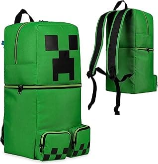 Minecraft Rucksack Kinder Jungen Kinderrucksack Creeper Freizeitrucksack mit Reißverschluss-Fächern für Schulrucksack Schule Sport Alltag
