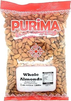 Almonds 1kg - 100% Raw Whole Almond 1 kg Bag - USA American Californian - Unpasteurised Kernels Nut - Protein & Fibre for Keto & Paleo – Non GMO & Vegan (Packaging May Vary) PURIMA