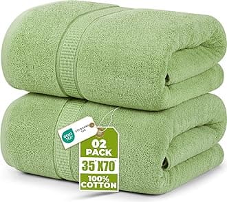 Utopia Towels Luxurious Jumbo Bath Sheet 2 Piece, 600 GSM, 35 by 70 Inches, 100% Ring Spun Cotton, Highly Absorbent and Quick Dry Extra Large Bath Towel, Super Soft Towel, Sage Green