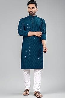 Men's Indian Ethnic Wear Straight Lucknowi Kurta