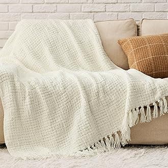 Bedsure Cream White Throw Blanket for Couch – Versatile Knit Woven Chenille Blanket for Chair, Soft, Warm & Decorative Blanket with Tassels for Bed, Sofa and Living Room (Cream White, 50 x 60 inches)
