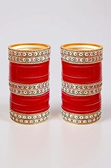 Lucky Jewellery Bridal Bangle Set Dhanteras/Diwali/Bhai Dooj Collection Red Designer Chura Wedding Punjabi Choora Fashion Jewellery Chuda Set (871-M1C1-NIDHI-R)