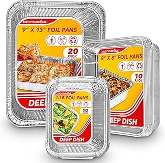Stock Your Home (Set of 40) Aluminum Pans Disposable, (20) 9x13, (10) 8x8, (10) 1-Lb Heavy Duty Foil Pans, Baking Tins, Cooking Trays, Large and Small Catering Food Containers for Roasting, Serving