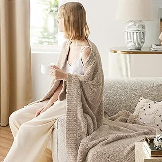 Bedsure Super Soft Knit Twin Blanket - Warm Cozy Reversible Light Brown Blanket, Fluffy Fuzzy Plush Lightweight Print Blanket for Couch Sofa Bed (60" x 80")