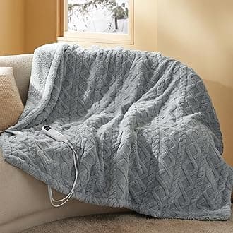 Bedsure Heated Blanket Electric Throw - Jacquard Shaggy Sherpa Electric Blanket, Soft Heating Blanket with 6 Heating Levels & 4 Timer Settings, Giftable Heated Throw Blanket (50x60 inches, Grey)