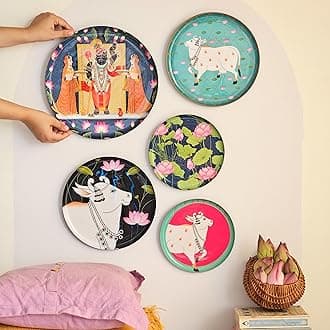 RITUALISTIC Pichwai Wall Plate for home decor | Metal Iron wall decor items for living room |gifts for family & friends | home decor and house warming gift items | wall art & showpiece| Set of 5