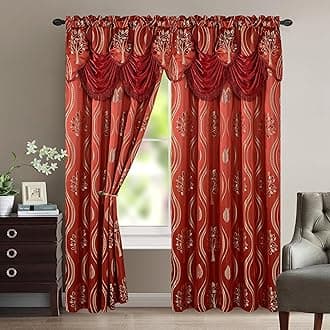Elegant Comfort Luxurious Beautiful Curtain Panel Set with Attached Valance and Backing 54" X 84 inch (Set of 2), Burgundy
