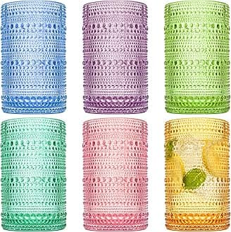 ZOOFOX Set of 6 Vintage Drinking Glasses, 12 Oz Colored Hobnail Glasses Tumbler, Embossed Design Glass Tumblers Set for Water, Beverages, Juice, Beer, Cocktail, Whiskey, Milk