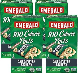 Emerald Nuts, Salt & Pepper Cashews, 100 Calorie Packs, 7 Count, 4.34 Oz (Pack of 4)