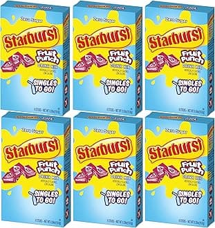 Starburst Go Powdered Drink Mix, Fruit Punch, 6 Boxes with 6 Packets Each - 36 tal Servings, Sugar-Free Drink Powder, Just Add Water, 6 count (Pack of 6)