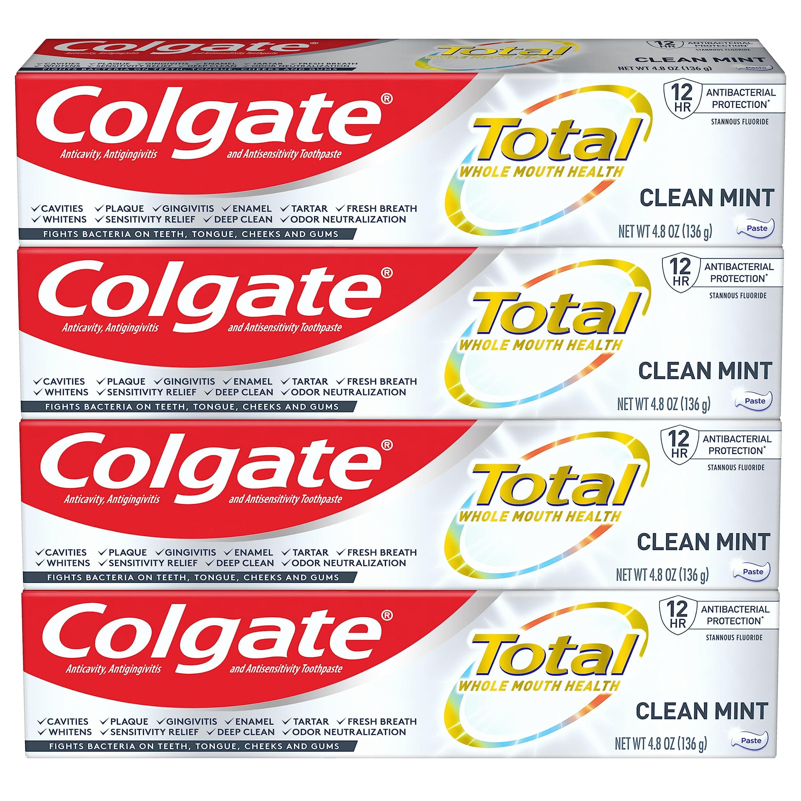 Total Toothpaste with Whitening, Clean Mint, 4.8 Ounce (Pack of 4)