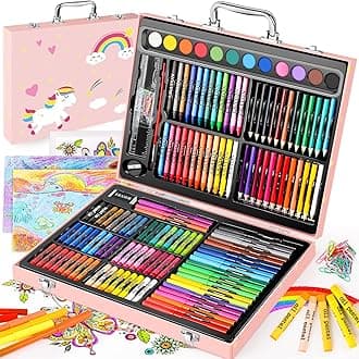 Arts and Crafts Supplies, 183-Pack Drawing Painting Set for Kids Girls Boys Teens, Coloring Art Kit Gift: Crayons, Oil Pastels, Watercolors Cake, Colored Pencils Markers, Sketch Paper