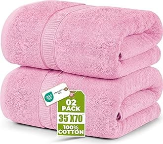 Premium Jumbo Bath Sheet (90 x 180 cm, 2 Pack) - 100% Ring Spun Cotton Highly Absorbent and Quick Dry Extra Large Bath Sheet - Super Soft Hotel Quality Towel (Pink)