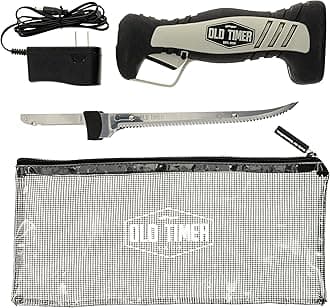 Old Timer Electric Fillet Knife with Rechargeable Battery, 8" Blade, High Carbon Stainless Steel, For Fishing, Filleting, and Outdoors