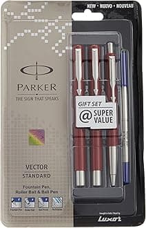 Vector Standard Fountain Pen, Roller Ball Pen and Ball Pen (Red)