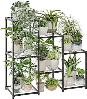 Bamworld Black Plant Stand Outdoor Metal Plant Shelf for Multiple Plants 3 Tiers Ladder Plant Holder Waterproof for Garden Living Room Patio Morden Home Decor Gardening Gifts