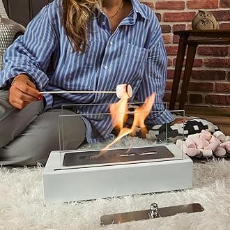 TriHome Tabletop Fire Pit, Portable Stainless Steel Table Top Firepit Bowl, Fireplace for Patio&Backyard Decor, Bioethanol Fire Place, Indoor&Outdoor S'mores Maker, Housewarming Gift, Small, White