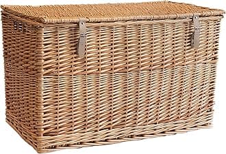 Arthur Cameron - Lightweight Wicker Storage Trunk, Storage Box with Lid & Leather Straps - Woven Chest, Basket, Large Wicker Basket with Lid (Natural, Extra Large)
