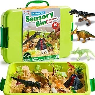 Klever Kits Dinosaurs Sensory Bin Toys for Toddlers with Glow in The Dark Dinosaurs, Sandbox with Lid Sand, Preschool Learning Activities Gifts for Boys Girls Age 3+